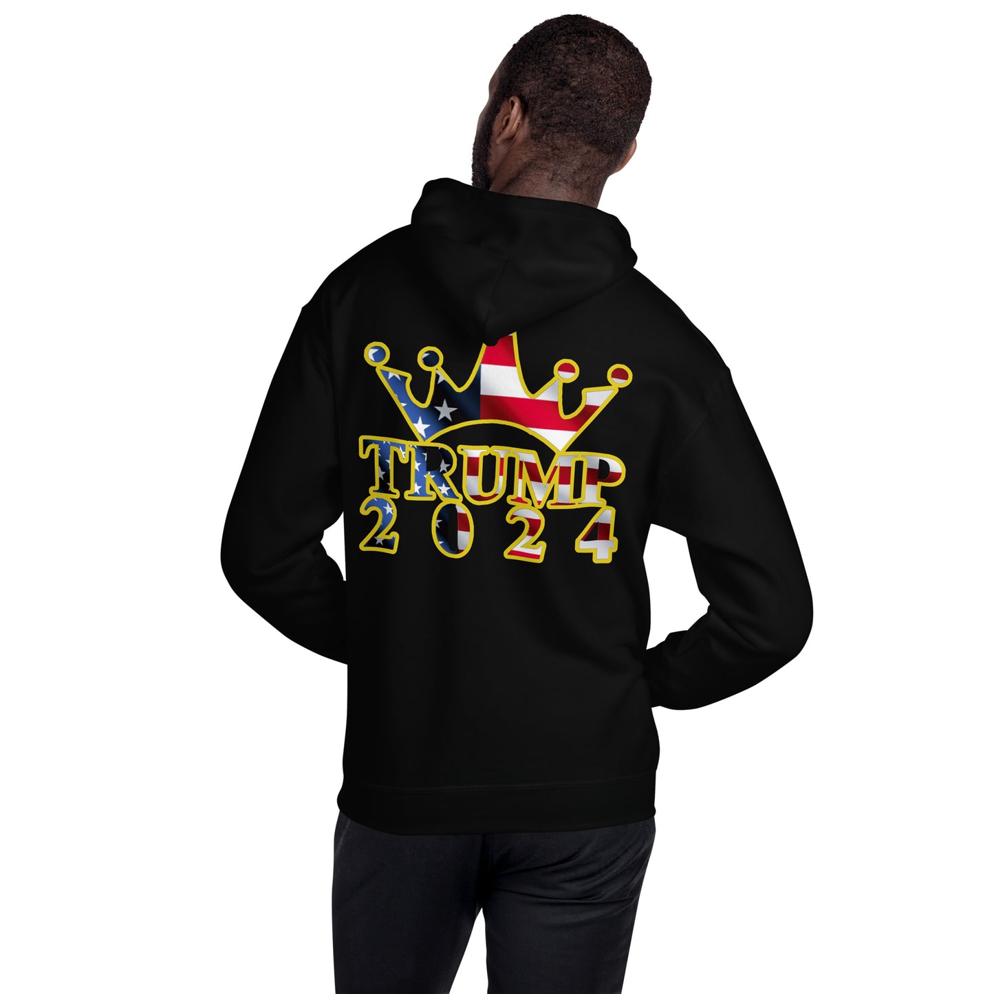 Kumfi Trump 2024 w/American Flag Letters & Gold Border Hoodie